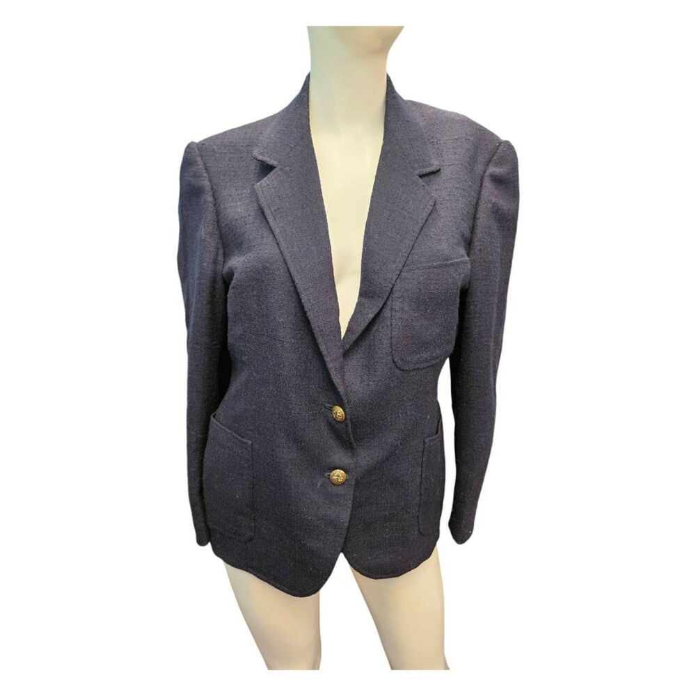 Navy Blue Linen Vintage Blazer Womens Size Medium